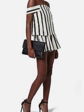 Topshop Black & White Striped Off-Shoulder Shorts Skort